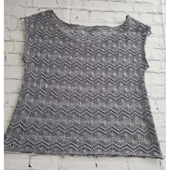 Express Women’s Knit Crochet Top Gray Size S Lightweight Sheer Layering Blouse - Picture 7 of 8